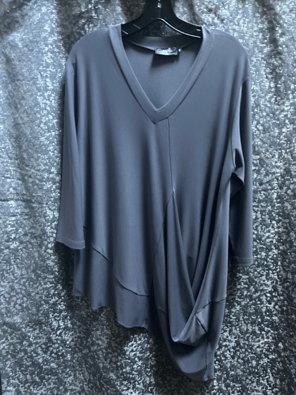 SYMPLI Nu Mirage Tunic Top Size 14 Stretch Jersey Knit 3/4 Sleeves Gray